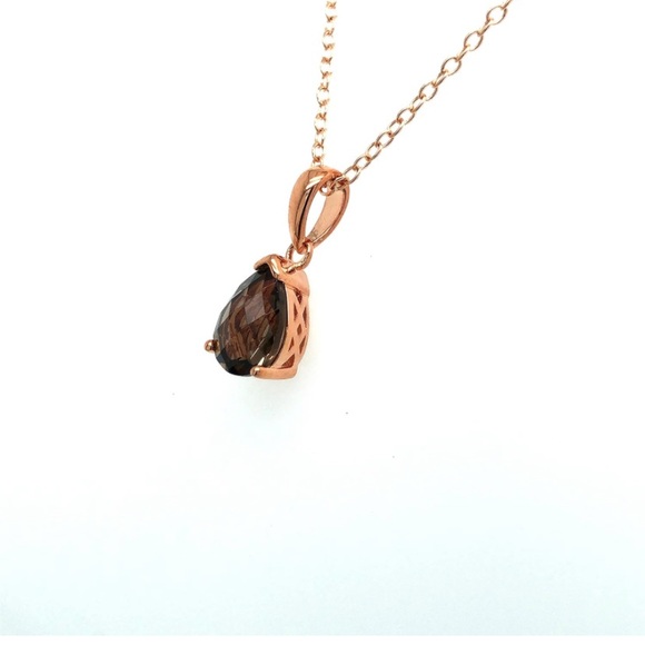 14k 925 LeVian 2.5 carat Chocolate Quartz Pendant Rose Gold - Picture 2 of 6